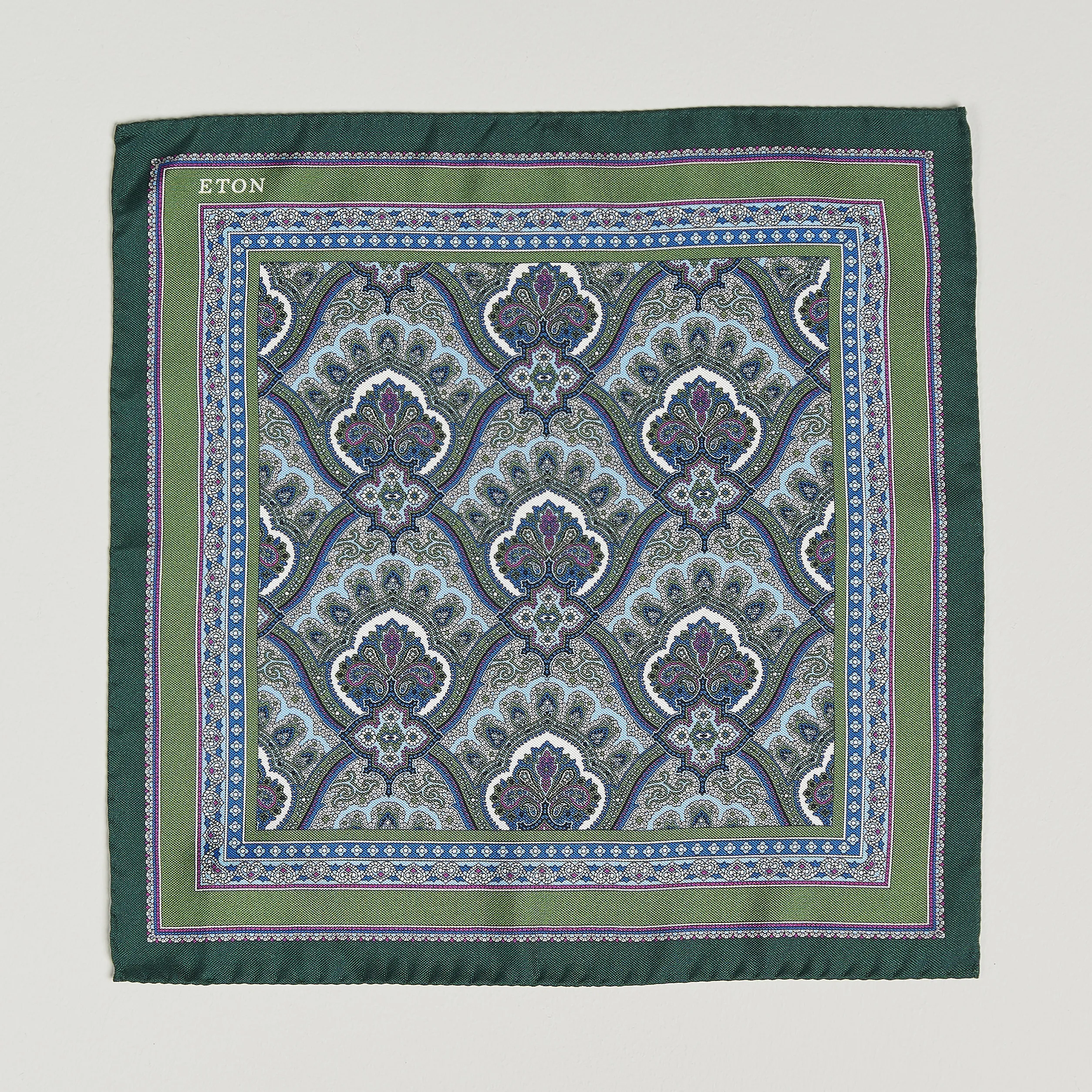 Eton Silk Paisley Print Pocket Square Green