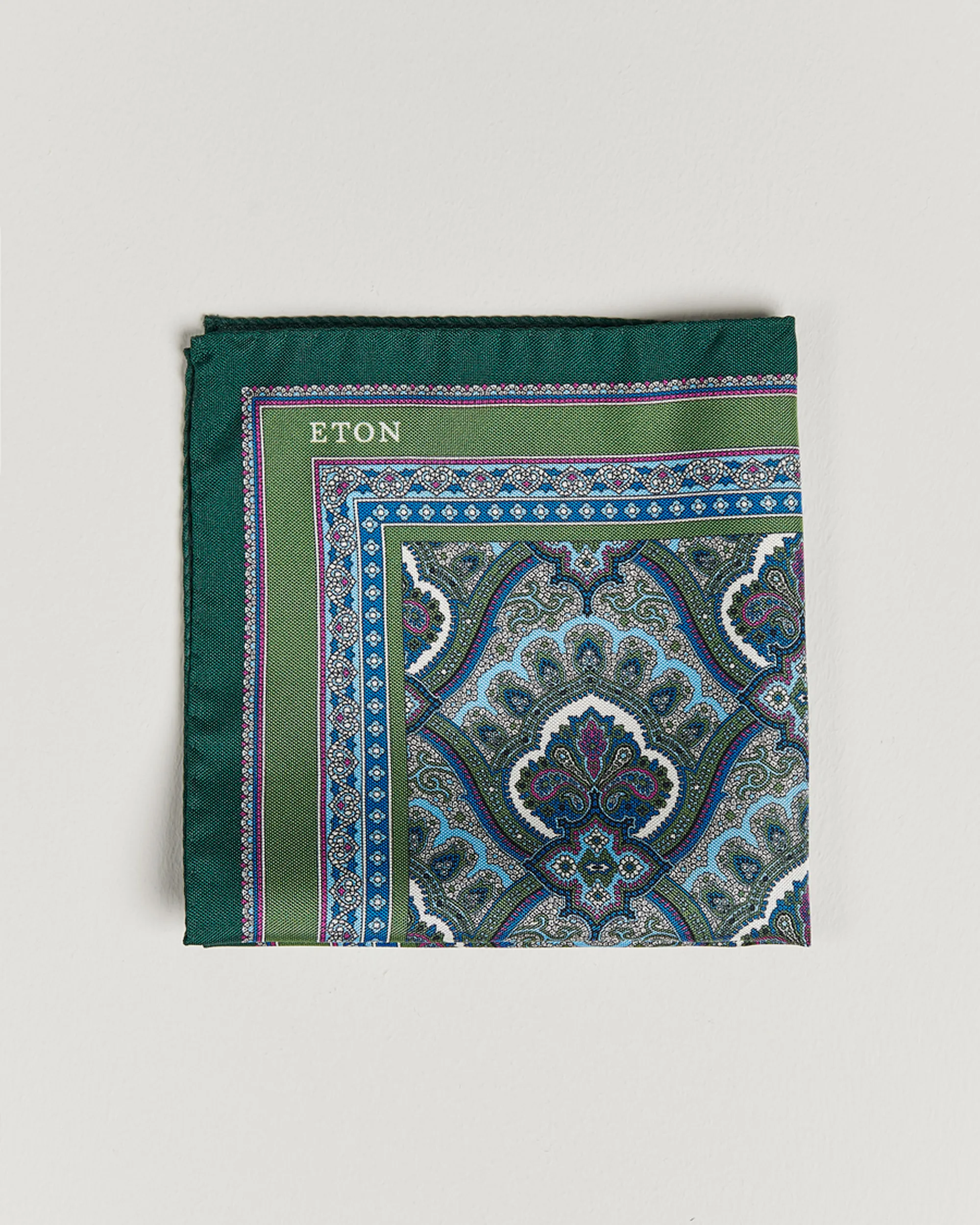 Eton Silk Paisley Print Pocket Square Green