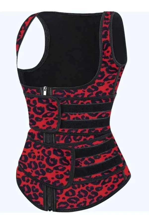Faja chaleco leopardo rojo doble velcro neopreno gym