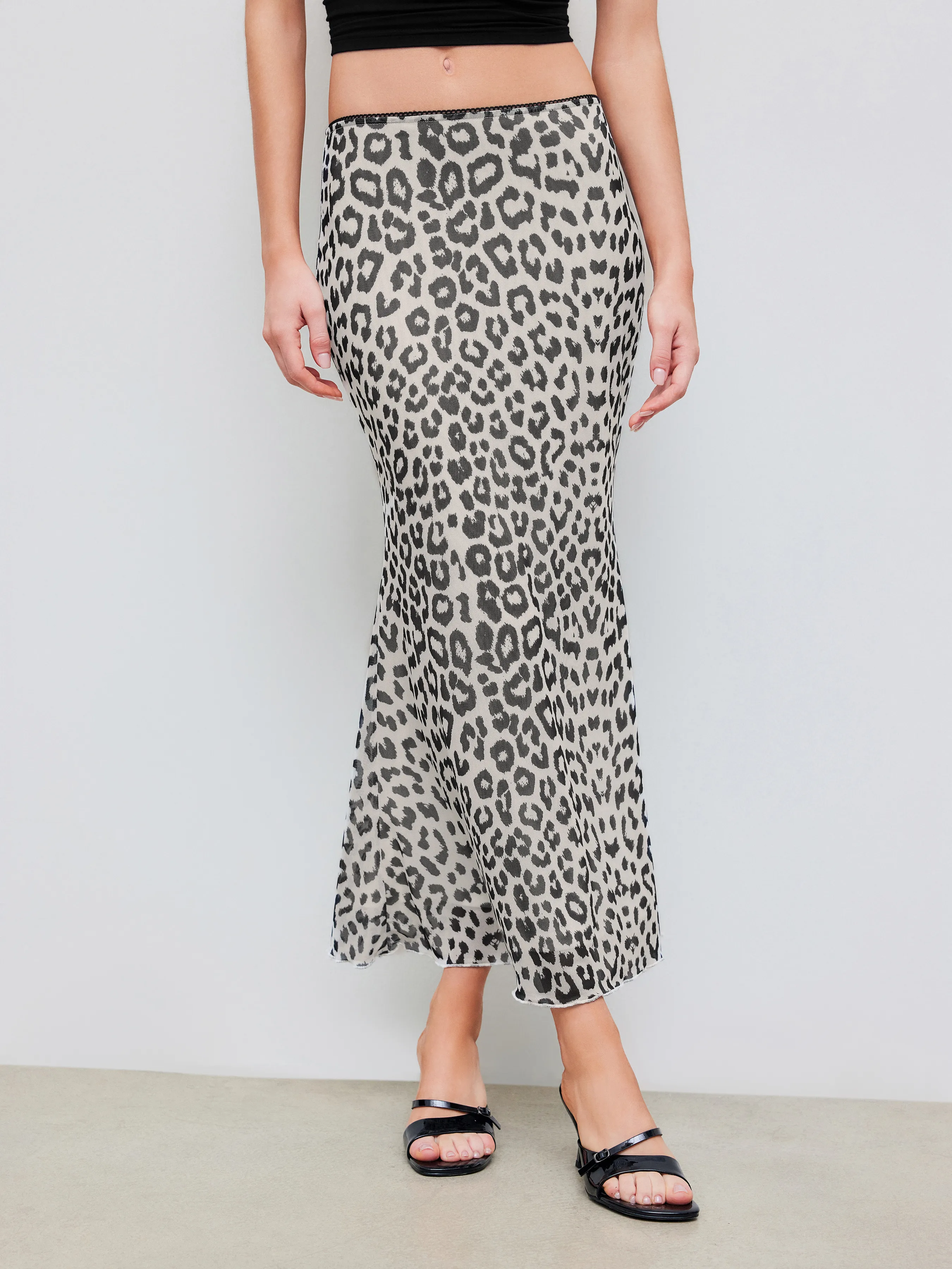 Falda Maxi de Leopardo de Malla de Tiro Medio