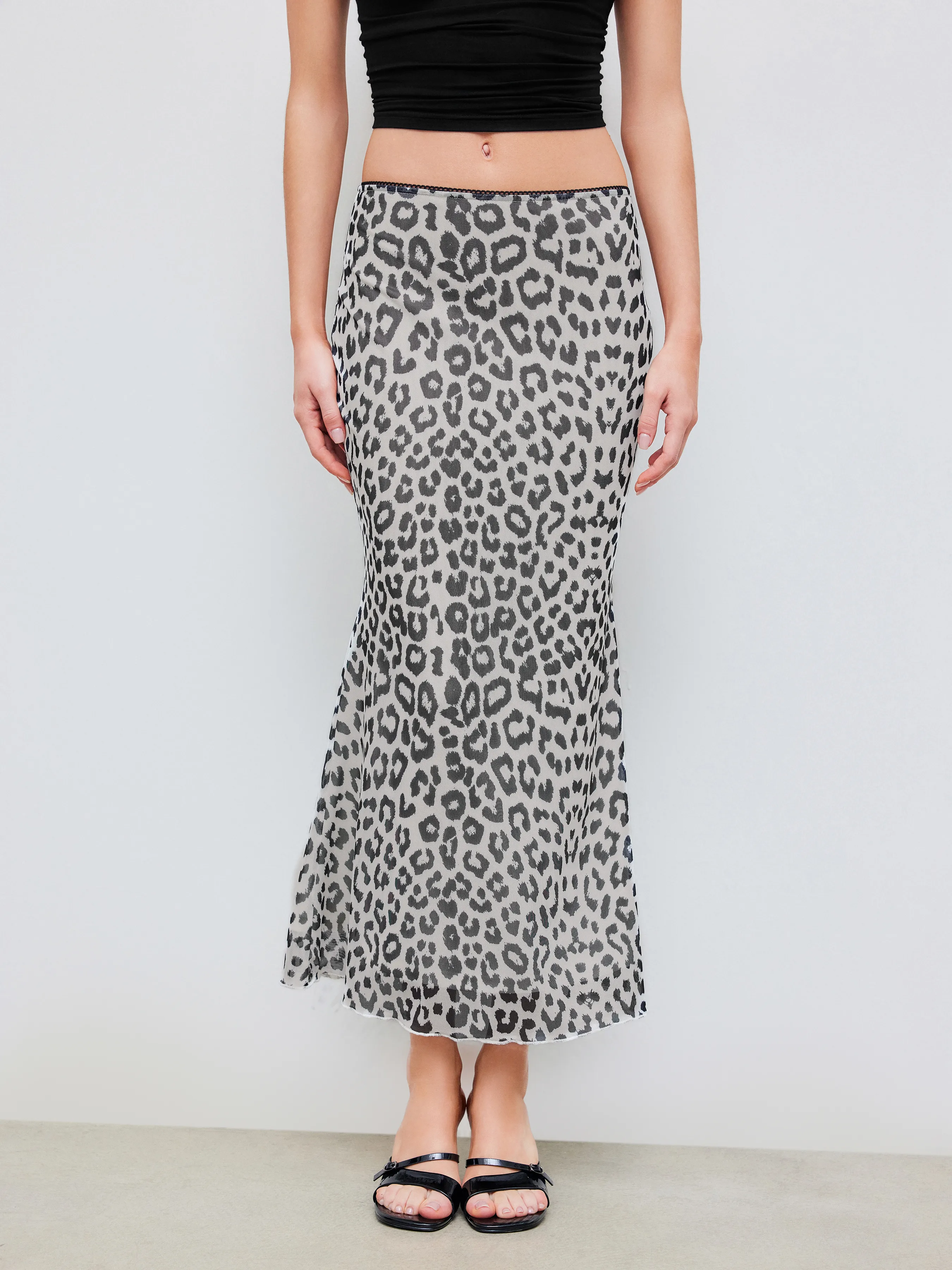 Falda Maxi de Leopardo de Malla de Tiro Medio