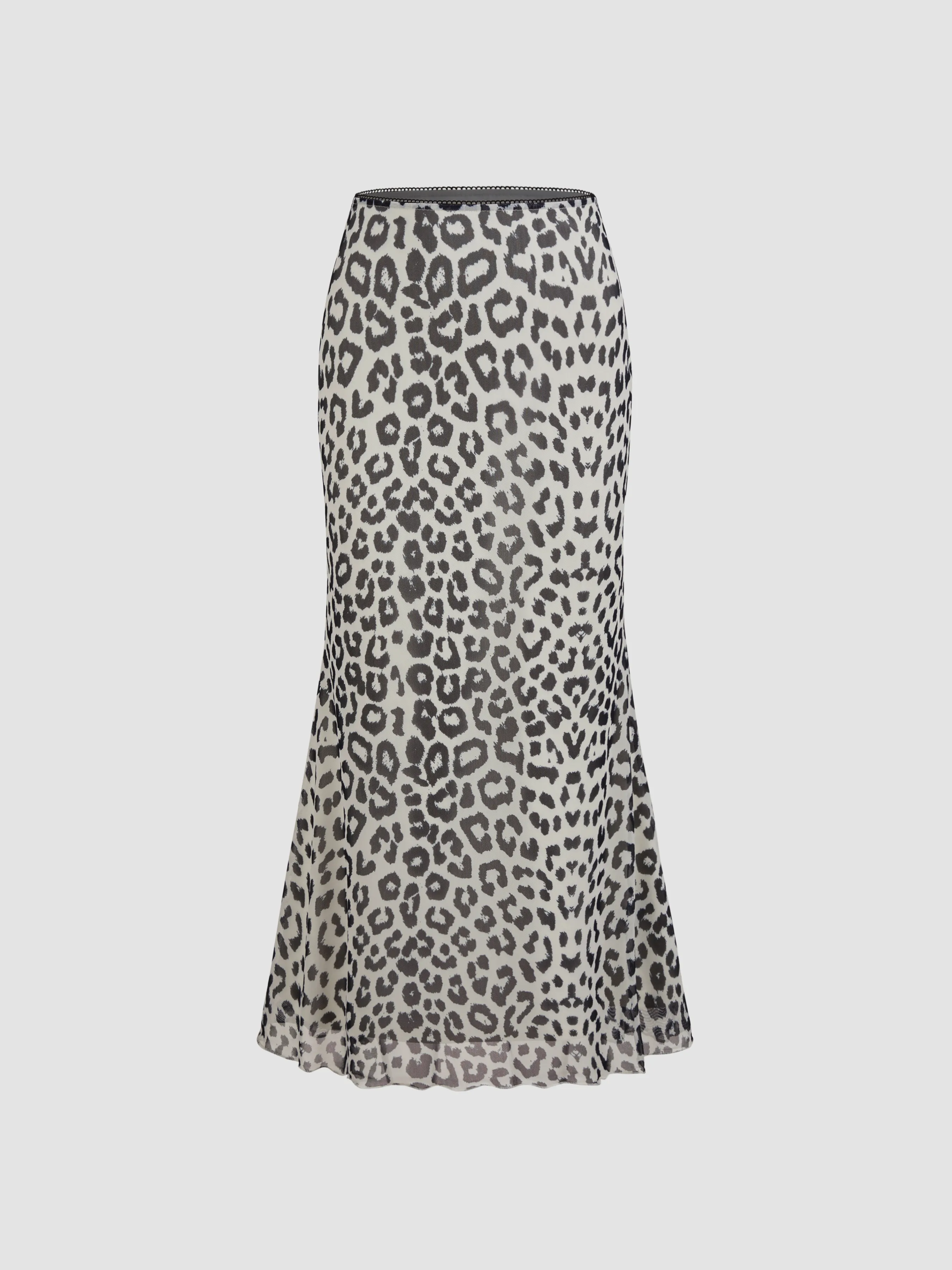 Falda Maxi de Leopardo de Malla de Tiro Medio