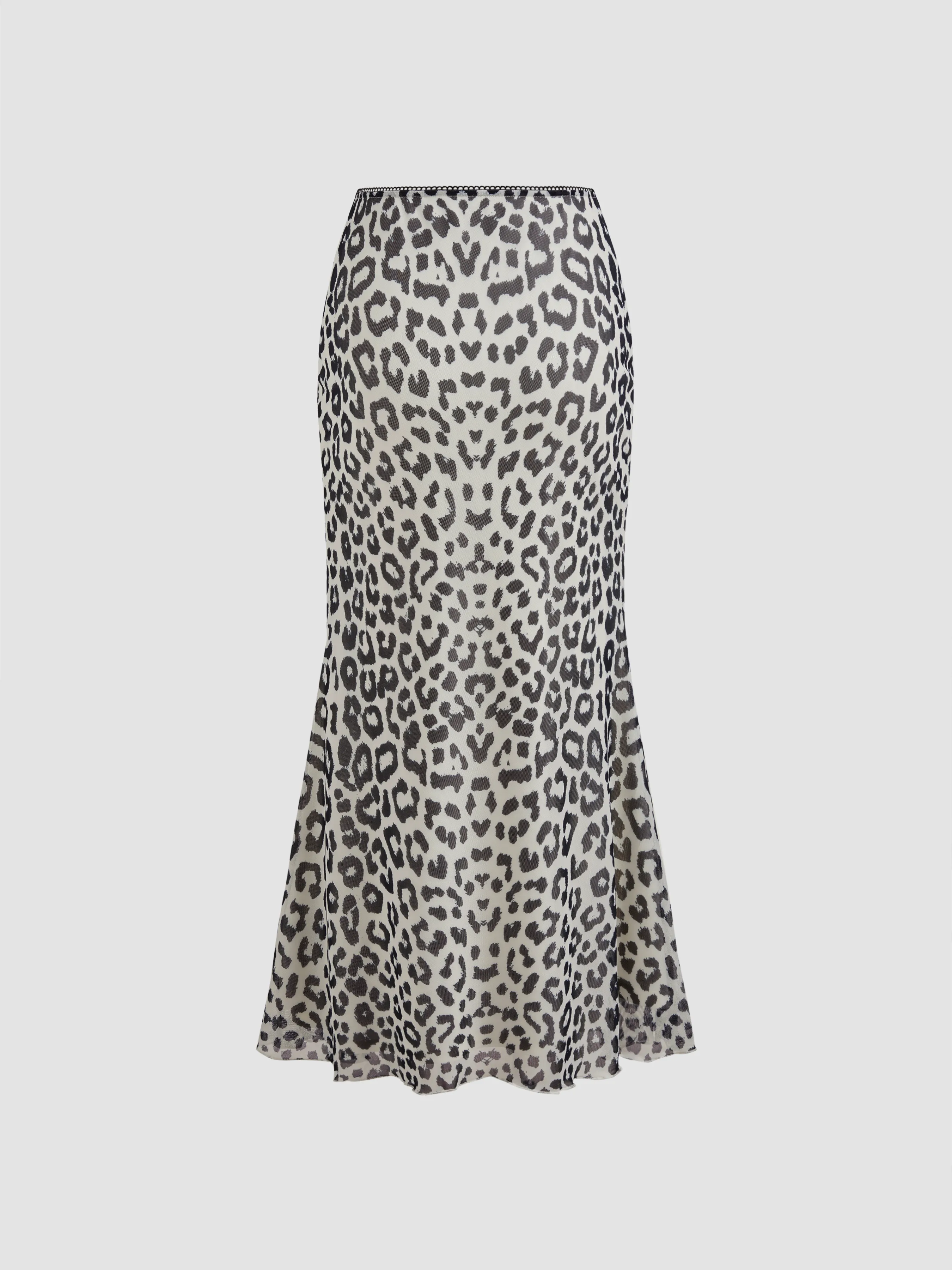 Falda Maxi de Leopardo de Malla de Tiro Medio