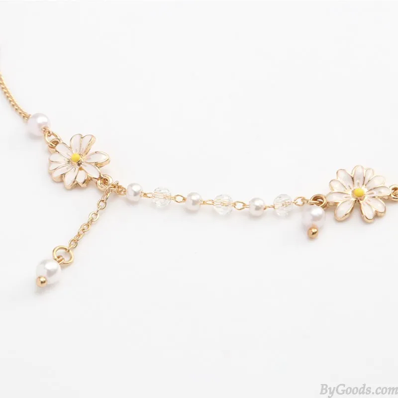  Fresh Daisy Flower Pearl Chain Necklace Jewelry Accessory Gift For Women Teen Girls Necklace
