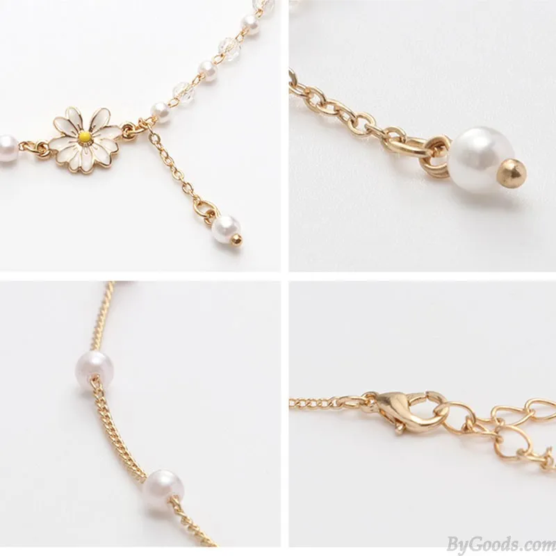  Fresh Daisy Flower Pearl Chain Necklace Jewelry Accessory Gift For Women Teen Girls Necklace