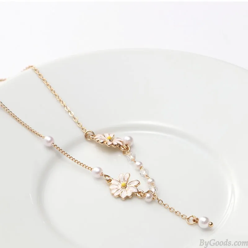  Fresh Daisy Flower Pearl Chain Necklace Jewelry Accessory Gift For Women Teen Girls Necklace