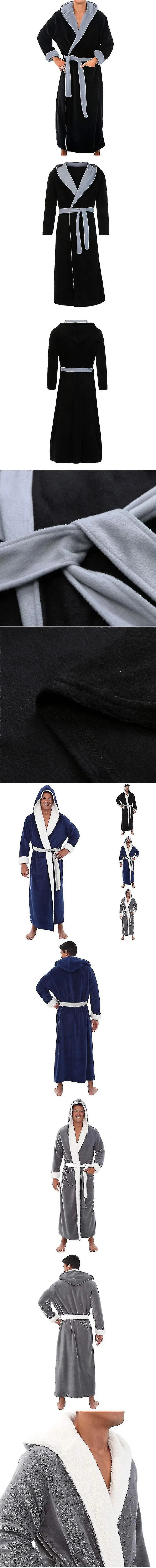 Hombres Albornoz con capucha larga Camisón suave Bata Bata Ropa de dormir B