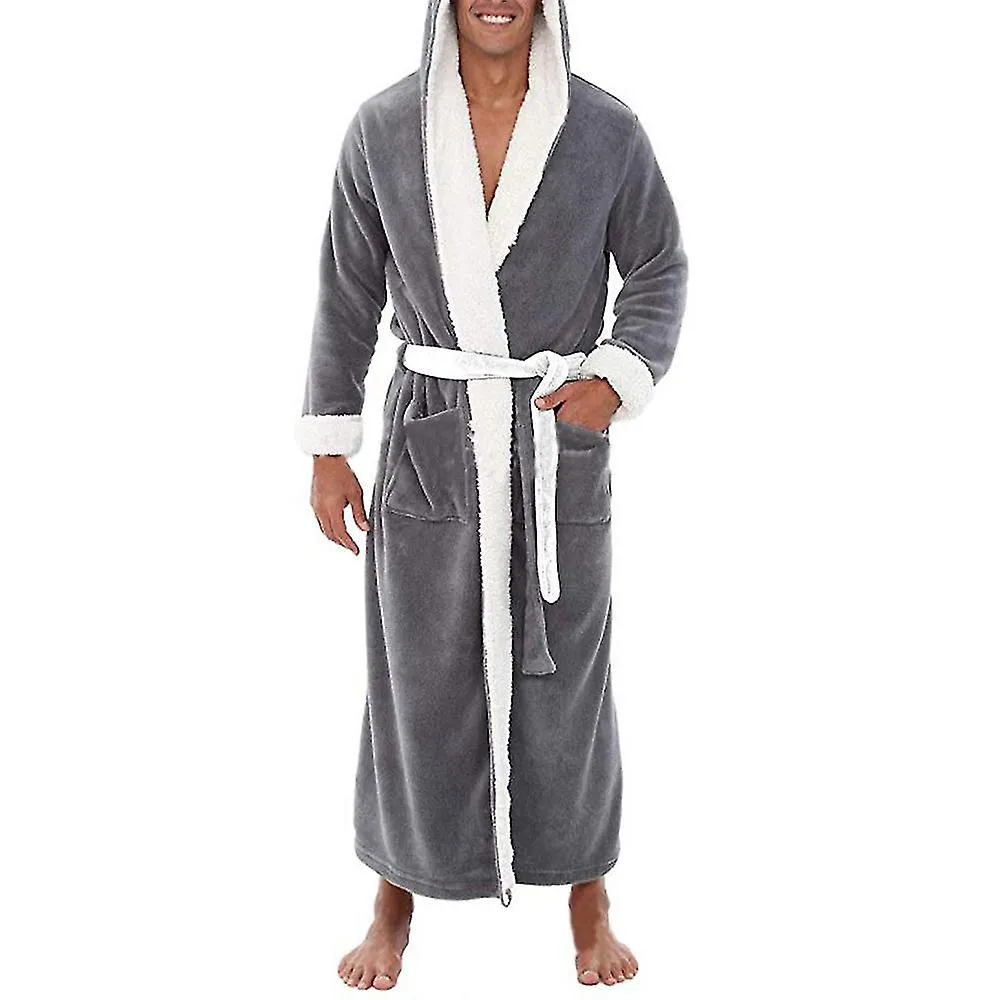 Hombres Albornoz largo con capucha Suave camisón Bata Vestido de vestir Ropa de dormir