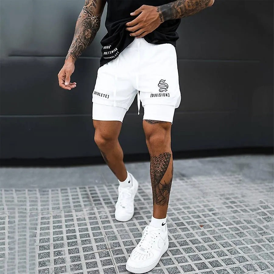  Hombres Gimnasio Entrenamiento Masculino Transpirable 2 En 1 Doble Cubierta Ropa Deportiva De Secado Rápido Jogger Pantalones C