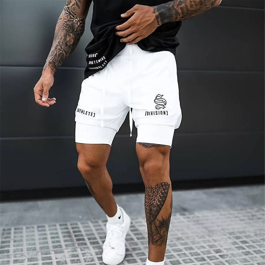 Hombres Gimnasio Entrenamiento Masculino Transpirable 2 En 1 Doble Cubierta Ropa Deportiva De Secado Rápido Jogger Pantalones C