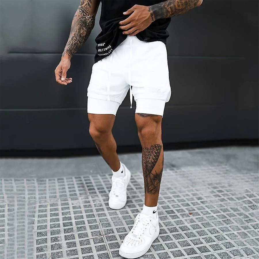  Hombres Gimnasio Entrenamiento Masculino Transpirable 2 En 1 Doble Cubierta Ropa Deportiva De Secado Rápido Jogger Pantalones C