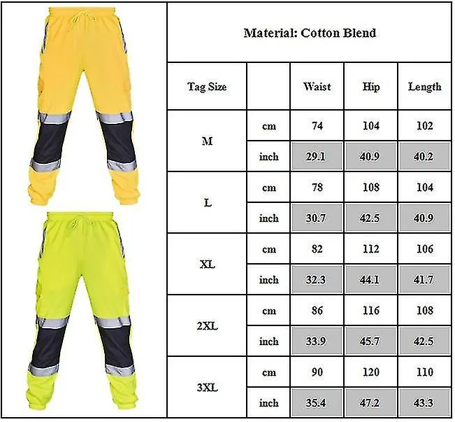 Hombres Hi Viz Vis Alta visibilidad Color reflectante Block Pantalones Senderismo Seguridad Ropa de trabajo Pantalones