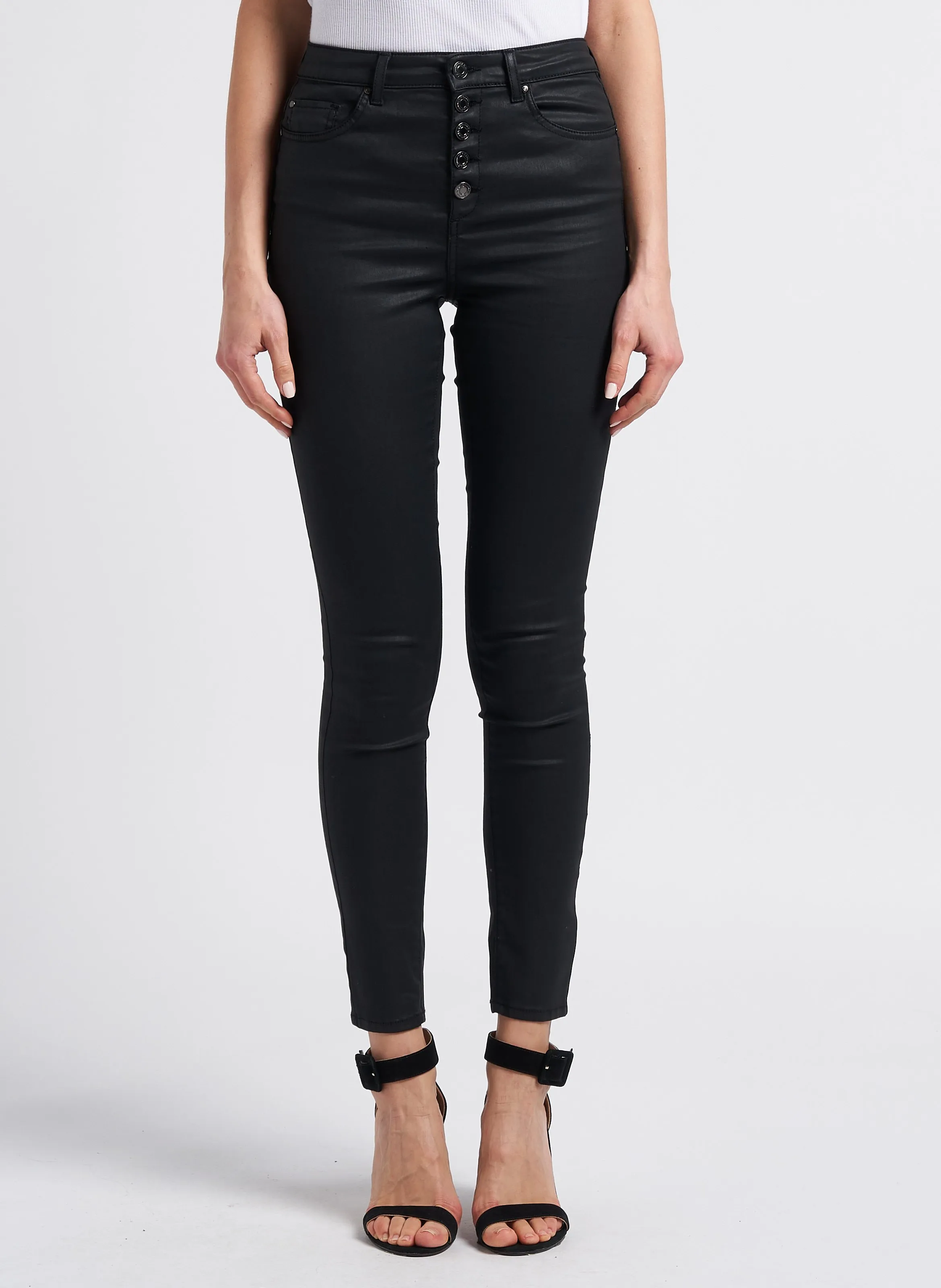 IKKS Vaquero skinny encerado de talle alto de mezcla de algodón en negro