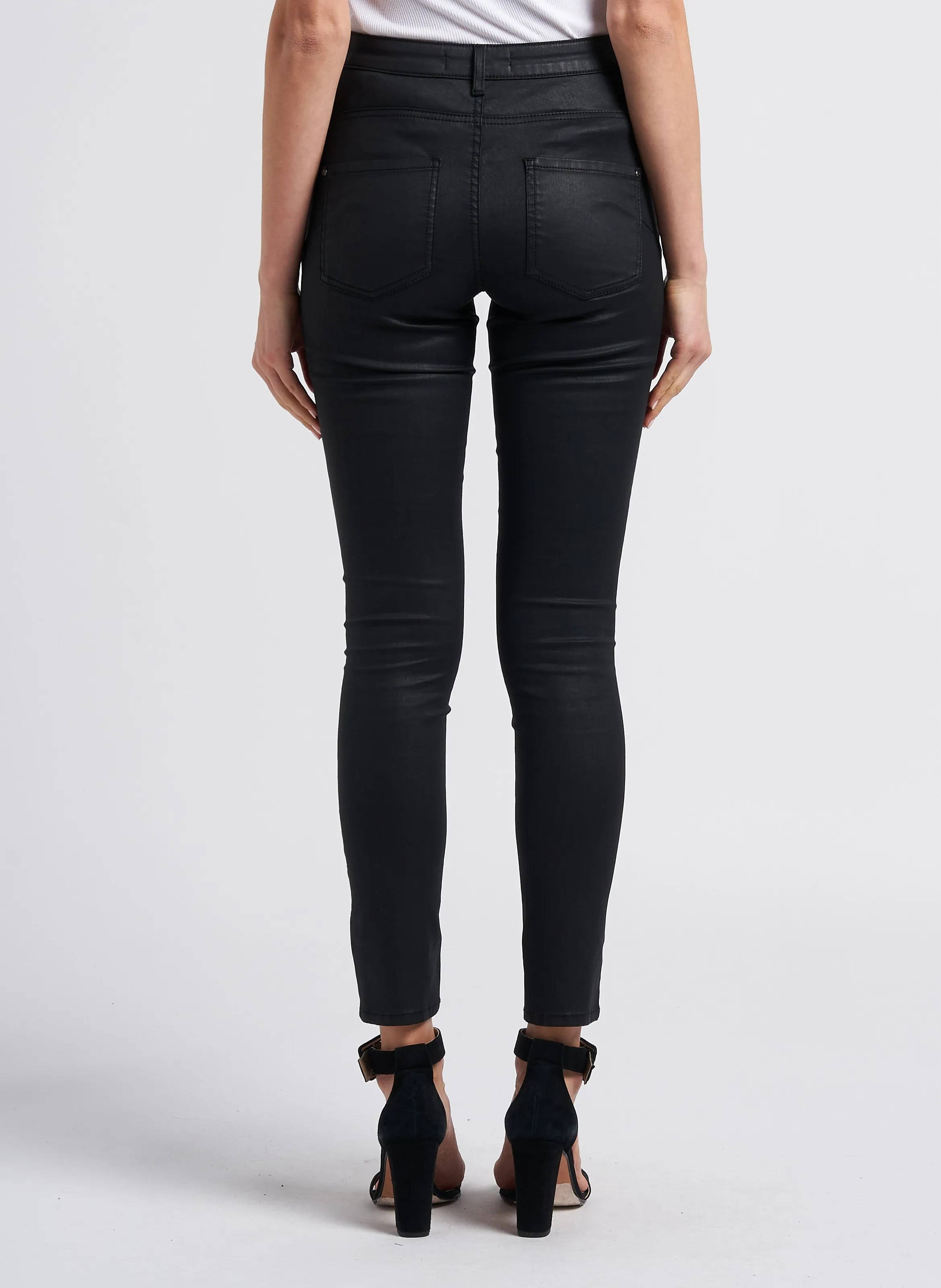IKKS Vaquero skinny encerado de talle alto de mezcla de algodón en negro