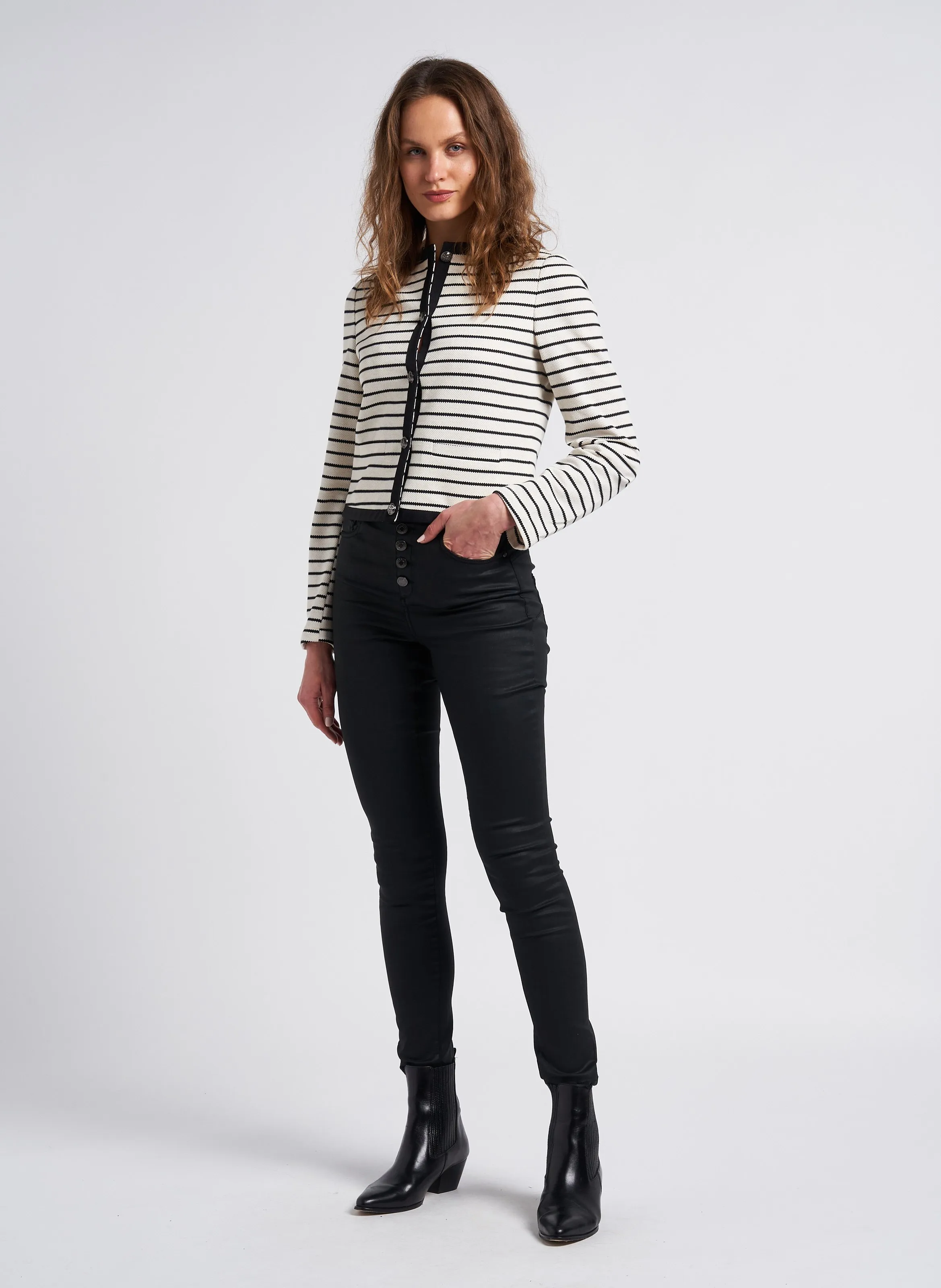 IKKS Vaquero skinny encerado de talle alto de mezcla de algodón en negro