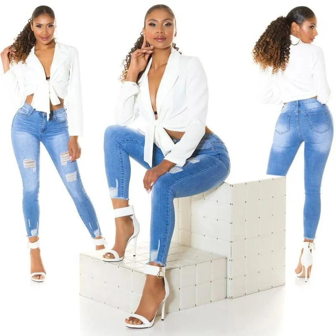 Jeans Cintura Alta Desgastados de Moda