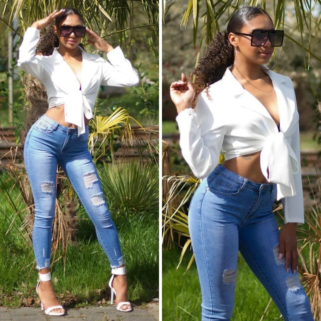 Jeans Cintura Alta Desgastados de Moda