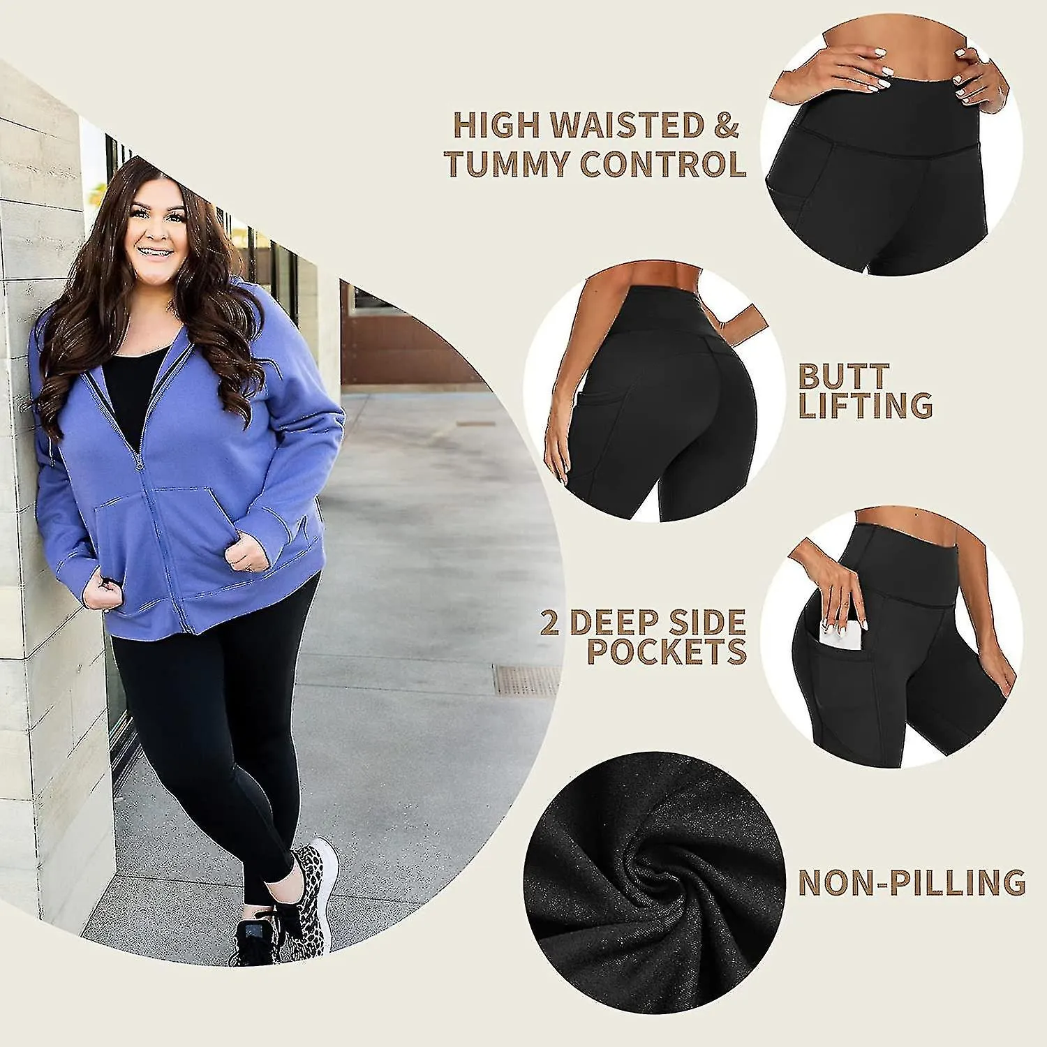 Leggings forrados de lana para mujer Invierno de cintura alta Estiramiento suave Térmica Cálido Pantalones de yoga de entrenamie