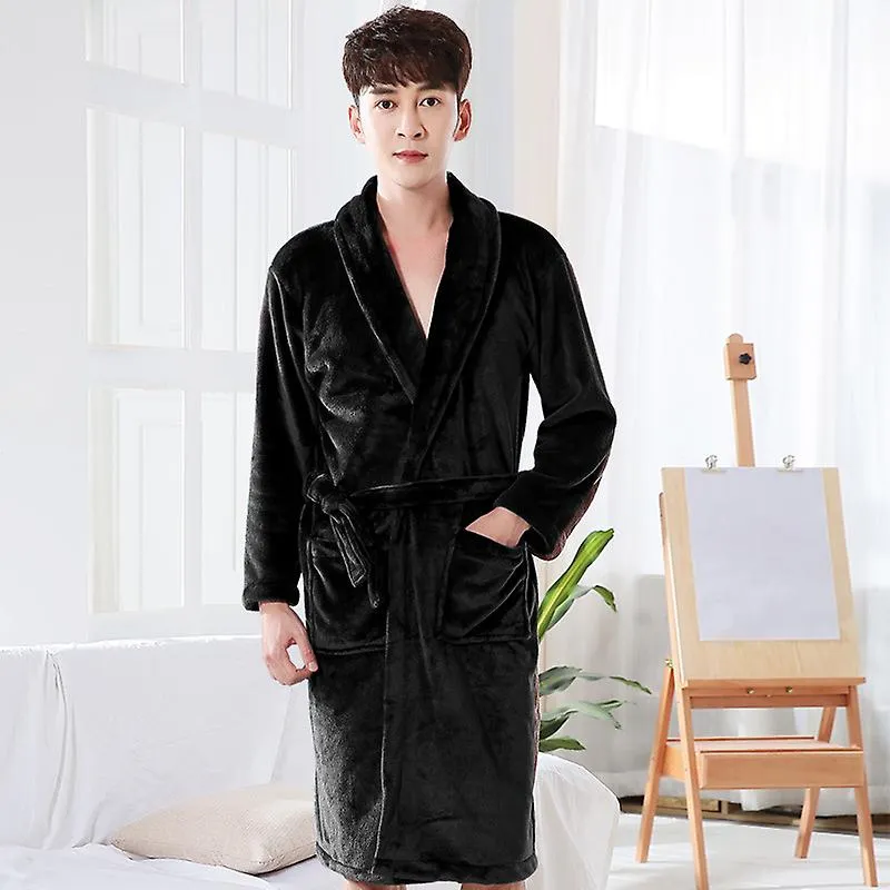 Lovers Dress for Men and Women Warm Super Soft Flannel Coral Fleece Long Bath Robe Mens Kimono Bathrobe Male Dressing Gown Robes