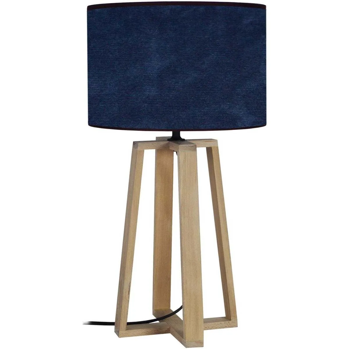 lámpara de noche redondo madera natural y azul