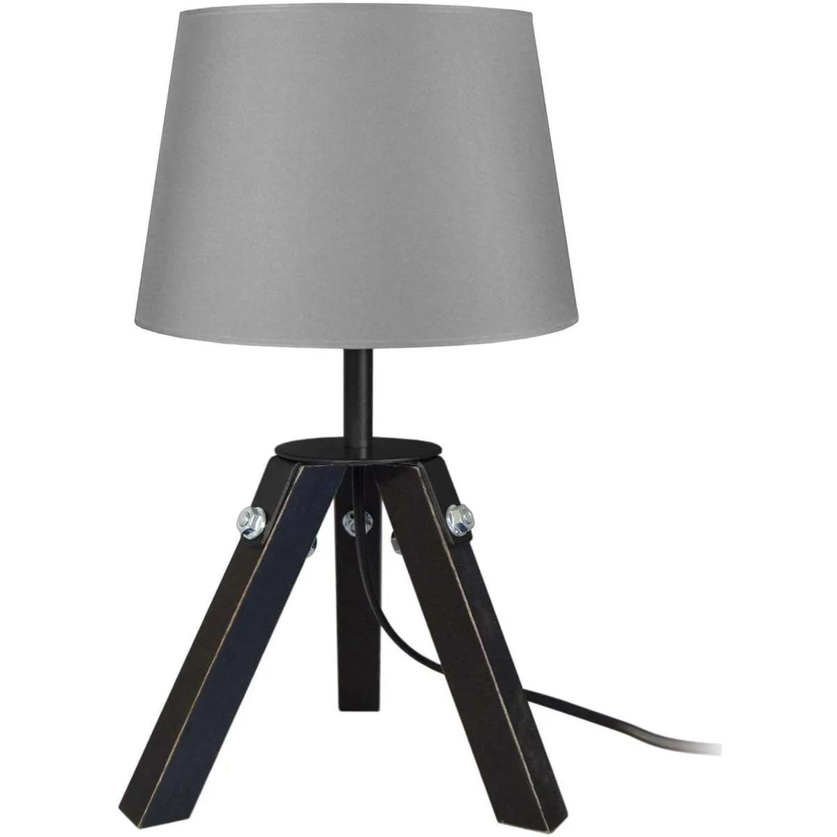 lámpara de noche redondo madera negro y gris