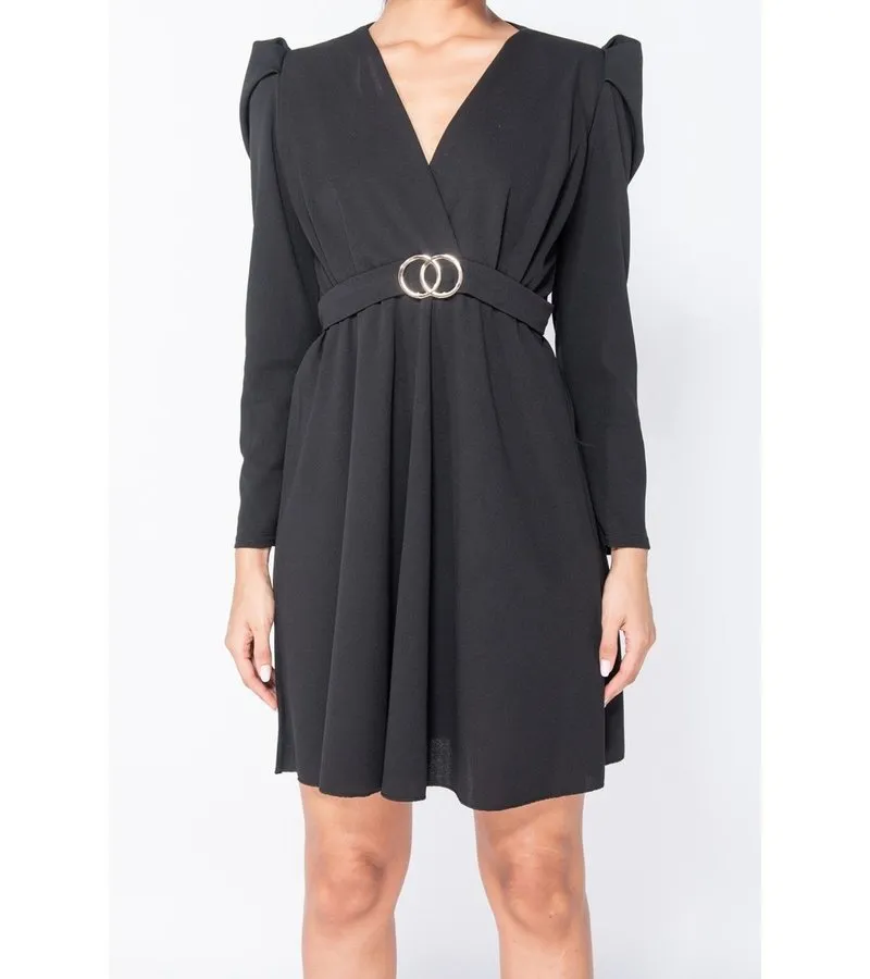 MANGA ABULTADA WRAP FRENTE MINI VESTIDO  MUJER  NEGRO