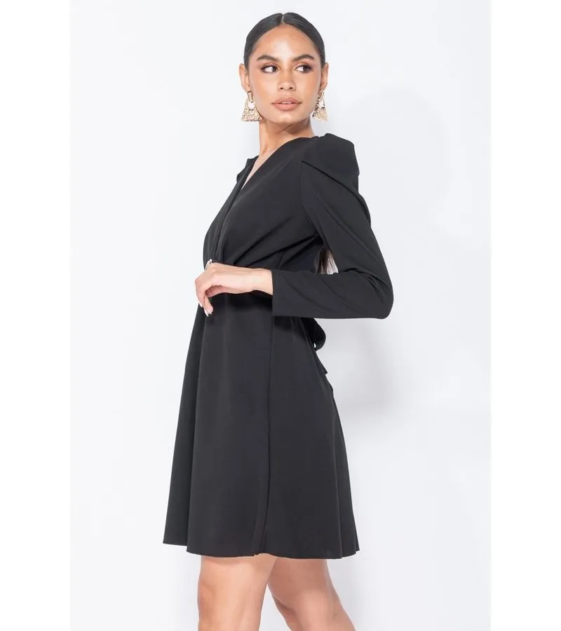 MANGA ABULTADA WRAP FRENTE MINI VESTIDO  MUJER  NEGRO