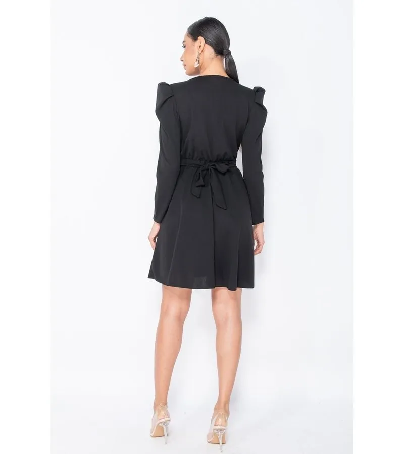 MANGA ABULTADA WRAP FRENTE MINI VESTIDO  MUJER  NEGRO