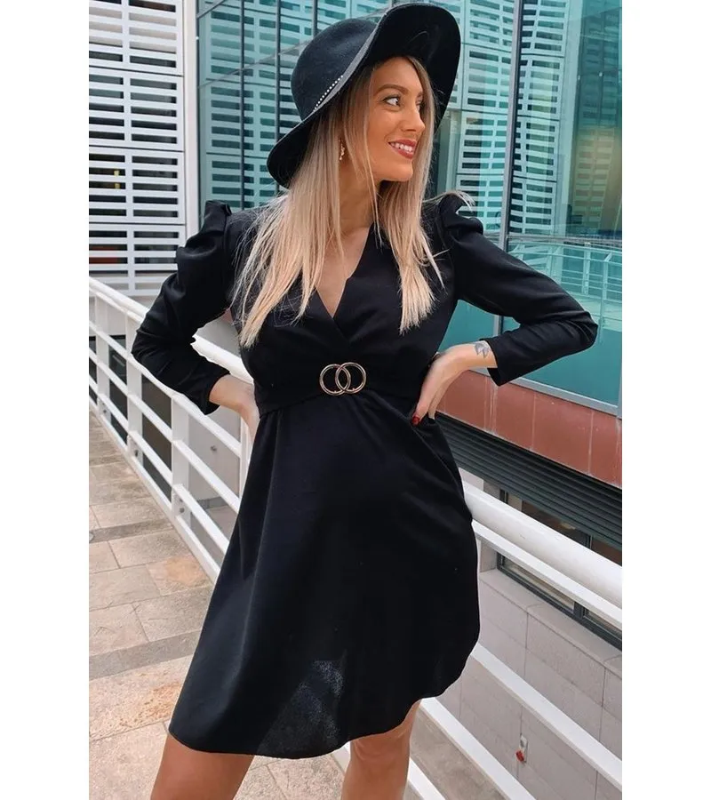 MANGA ABULTADA WRAP FRENTE MINI VESTIDO  MUJER  NEGRO