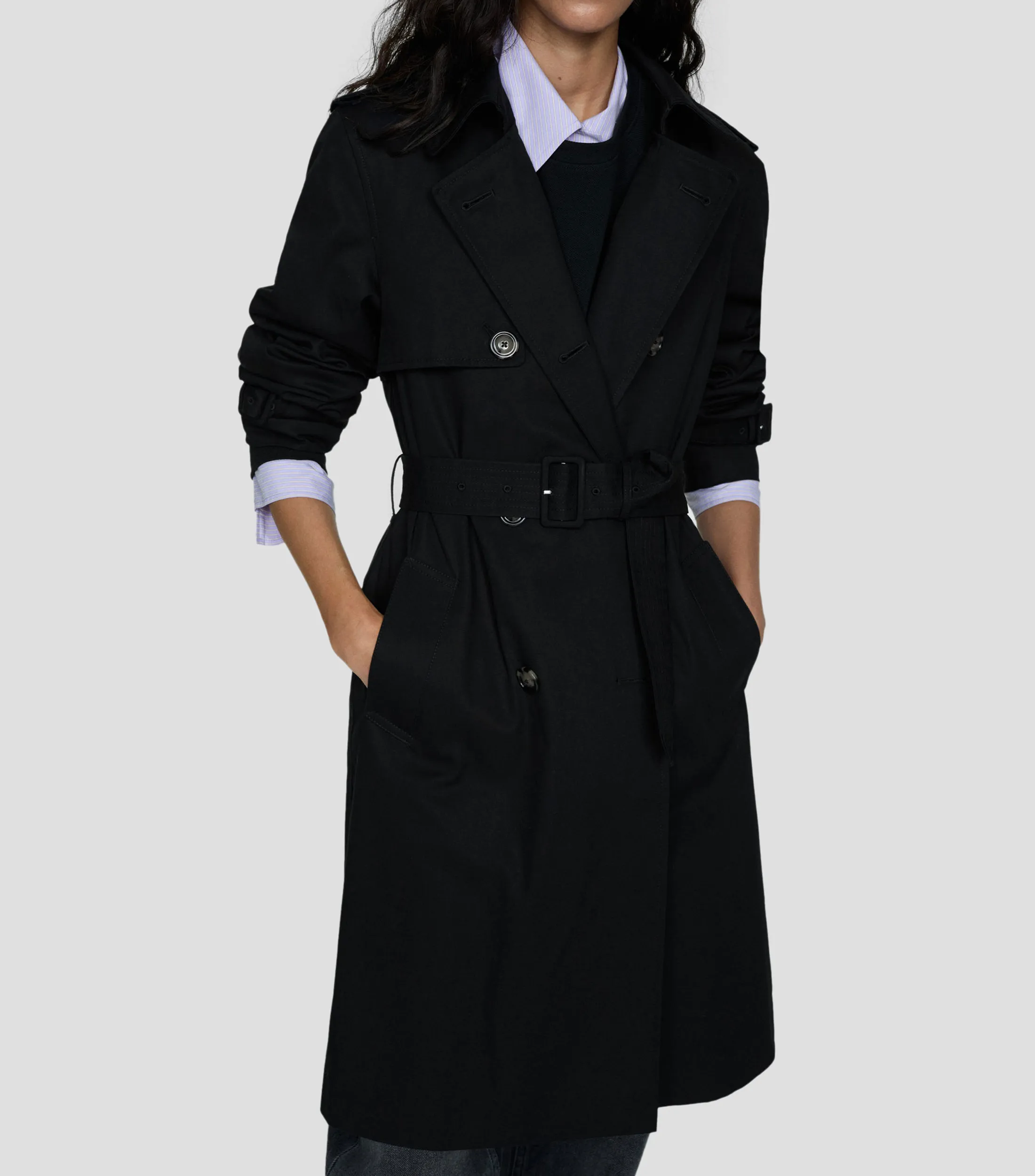 Mango Gabardina larga con botonadura Mujer