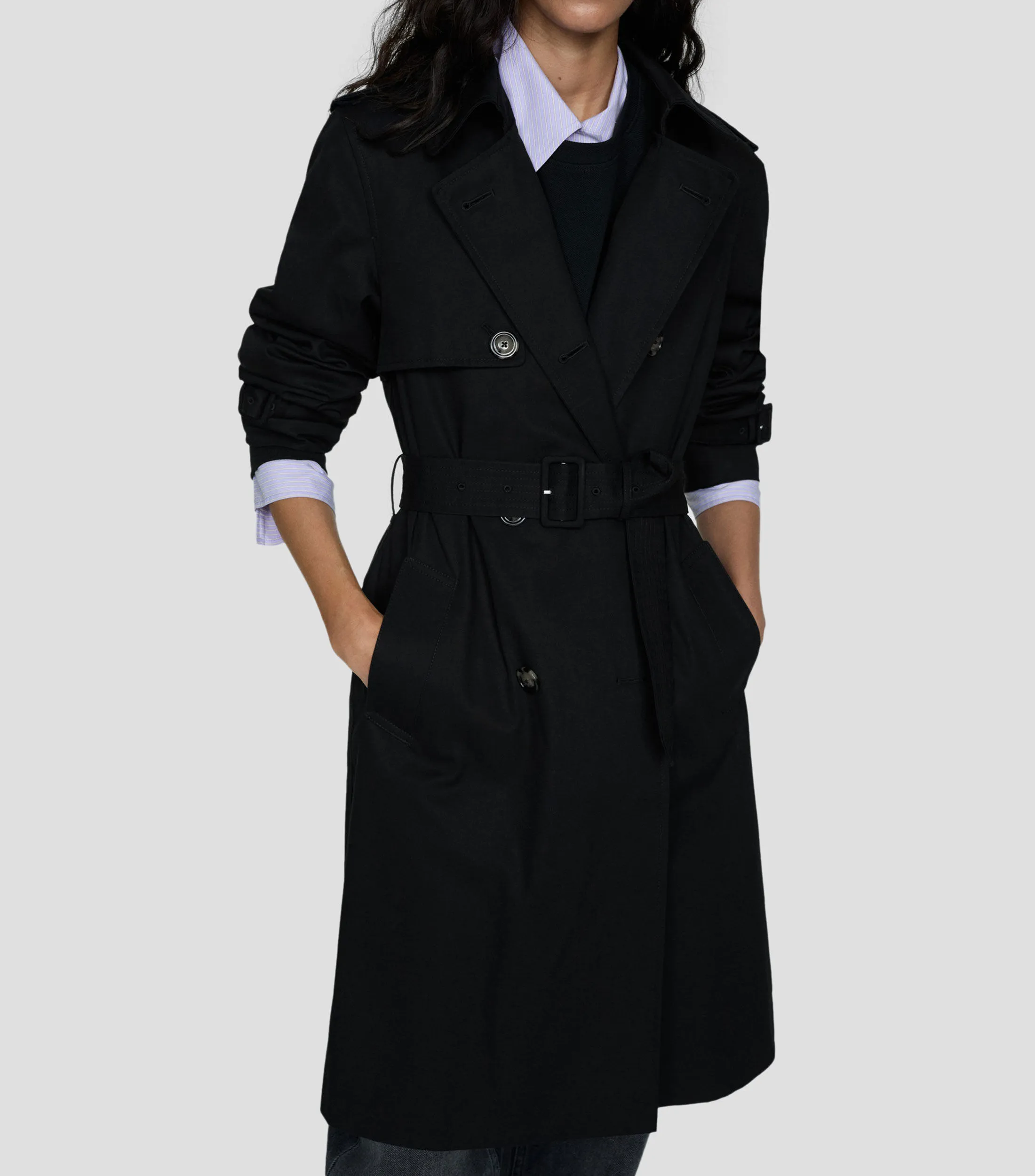 Mango Gabardina larga con botonadura Mujer