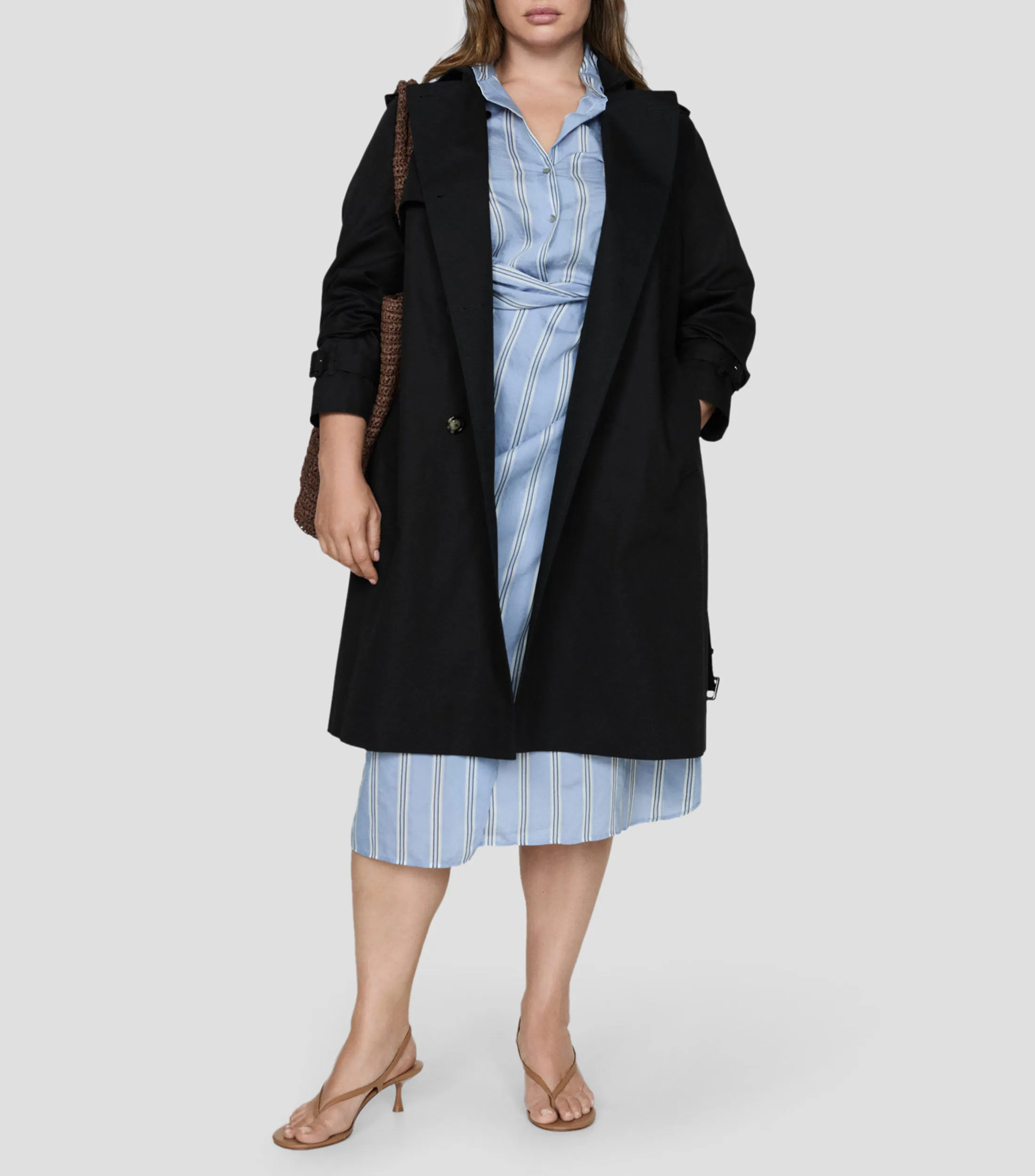 Mango Gabardina larga con botonadura Mujer