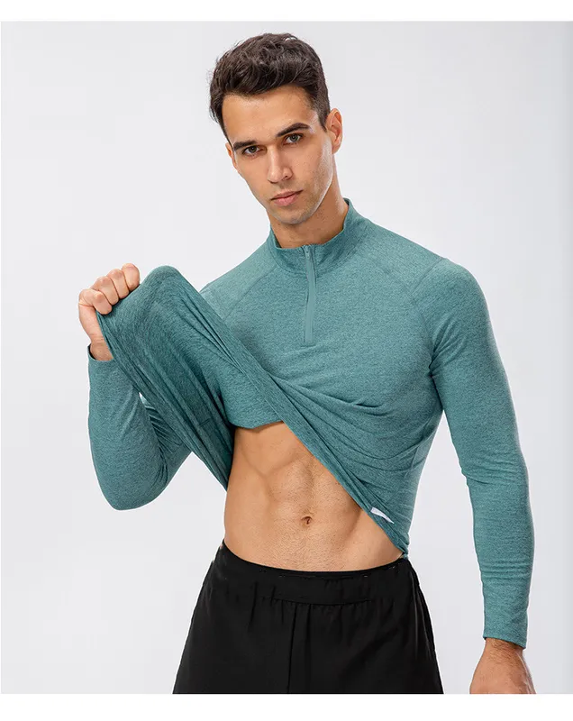 Men Camiseta de cuello de manga larga Polo Hombres Altos medias de elasticidad corriendo Fitness entrenamiento de ropa de gimnas