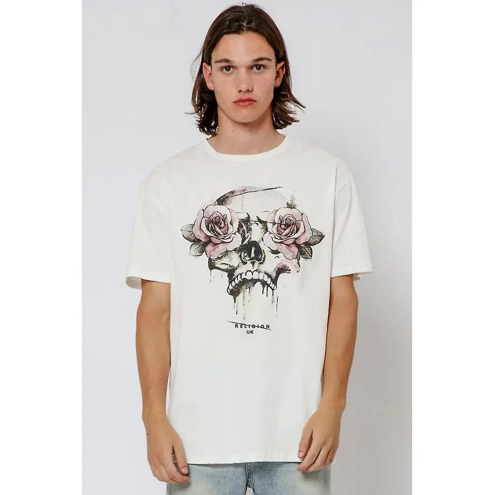 MEN'S RELIGION 14BREN03 ROSES SKULL GRAPHIC LOGO PRINT TSHIRT