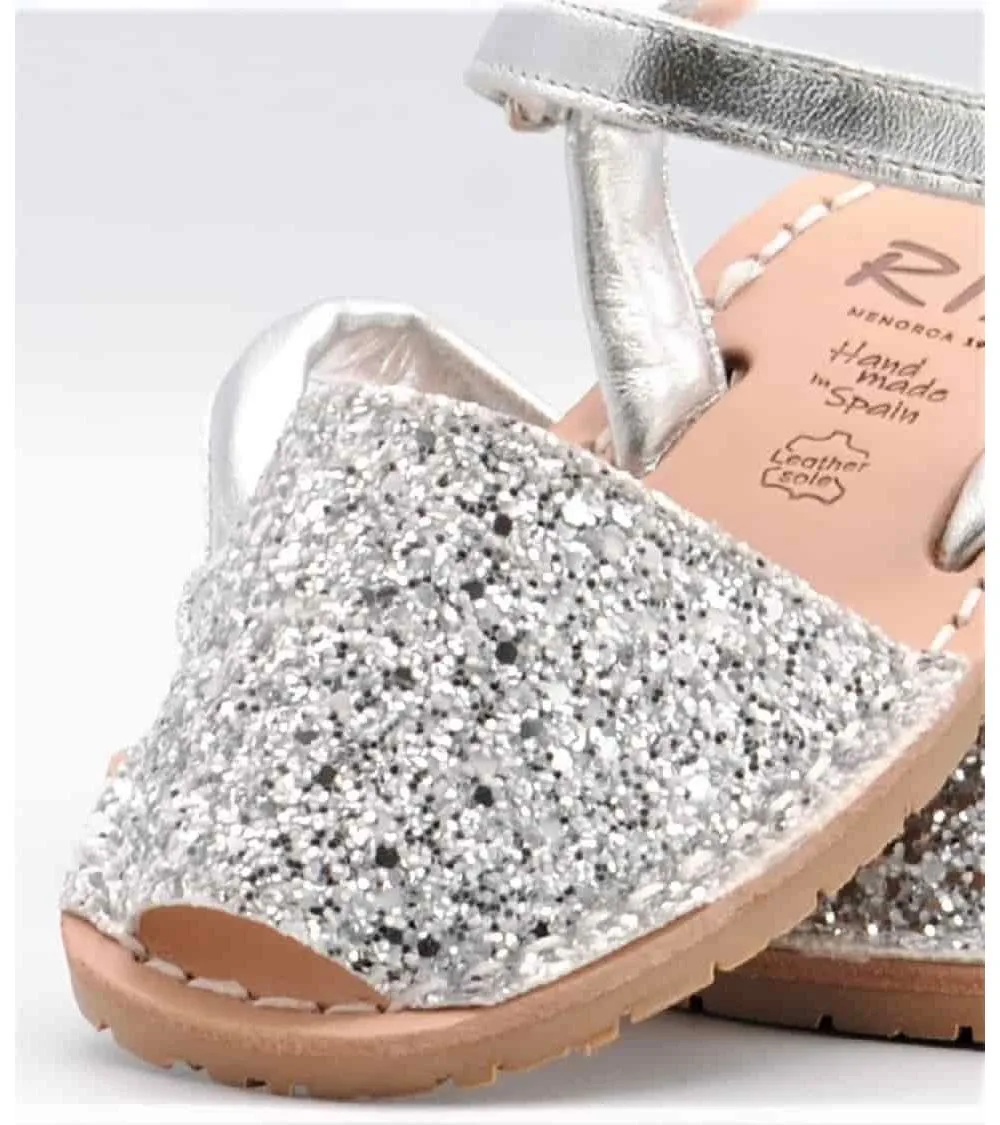MENORQUINAS ABARCAS RIA NIÑA GLITTER PLATA METALIZADO PLATA