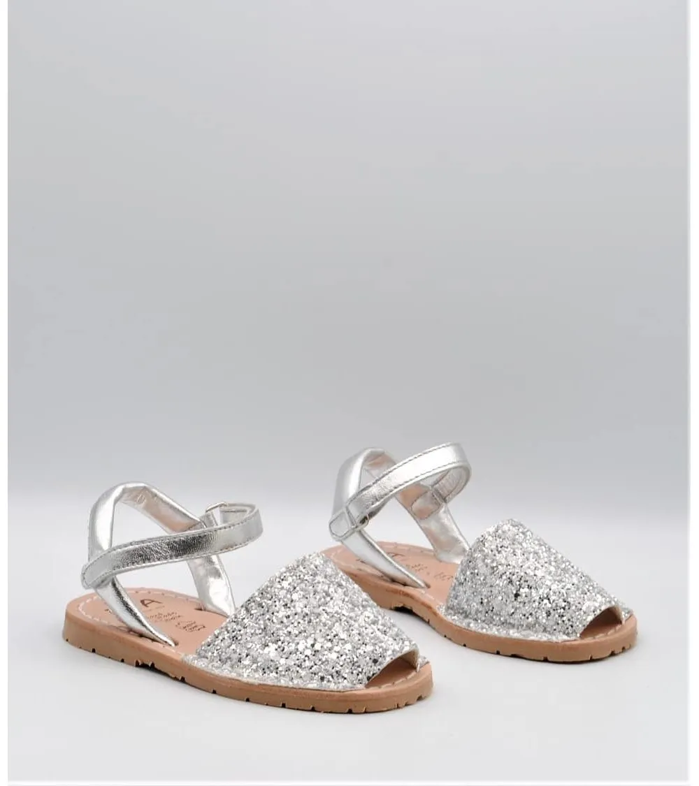 MENORQUINAS ABARCAS RIA NIÑA GLITTER PLATA METALIZADO PLATA