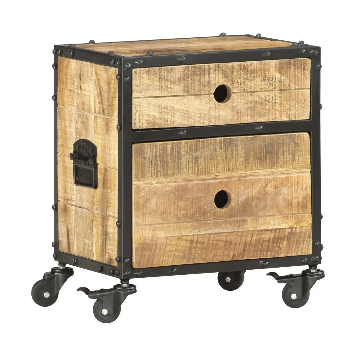 Mesita de noche de madera de mango rugosa 40x30x50 cm