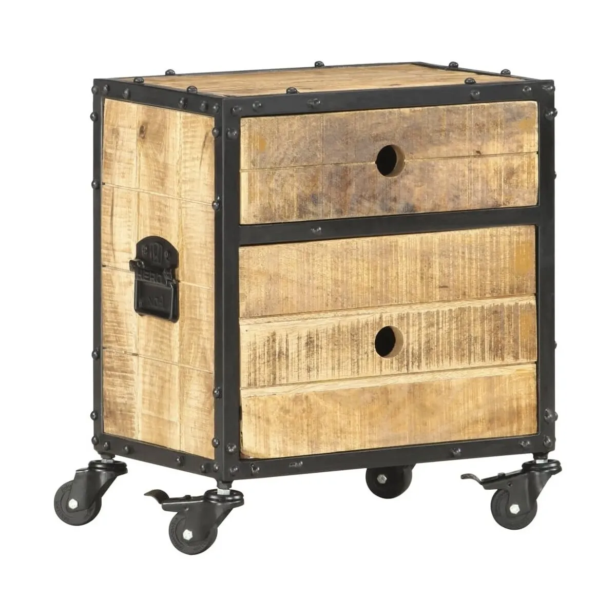 Mesita de noche de madera de mango rugosa 40x30x50 cm