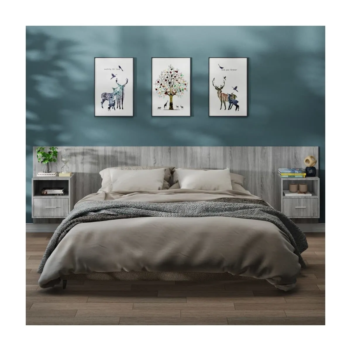 Mesita de noche de pared 2 unidades color gris Sonoma