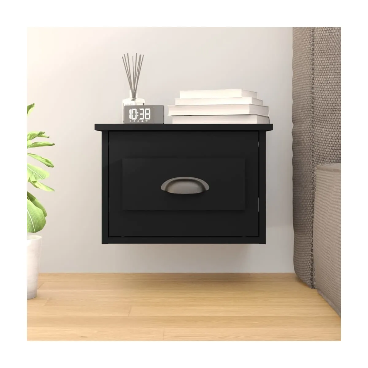 Mesita de noche de pared negro 41,5x36x28 cm