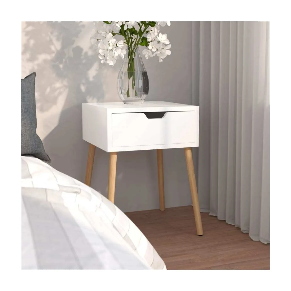 Mesita de noche madera contrachapada blanco 40x40x56 cm