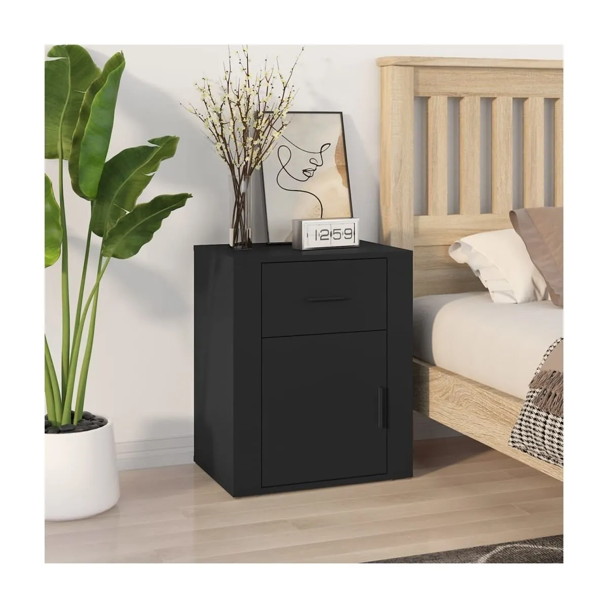 Mesita de noche madera contrachapada negro 50x36x60 cm