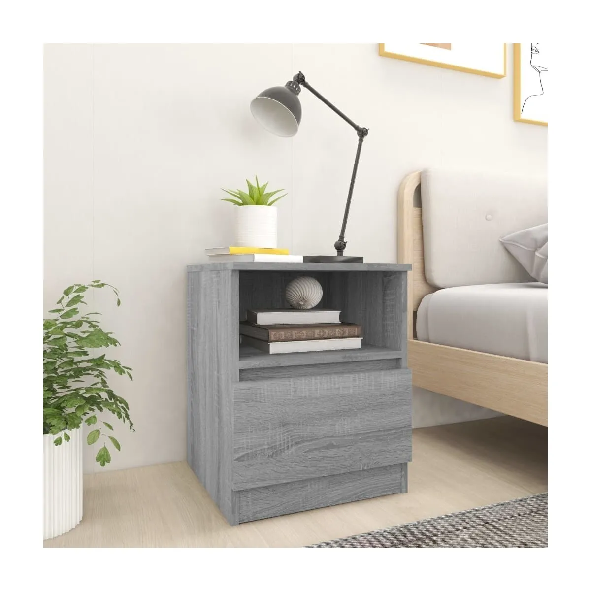 Mesita de noche madera de ingeniería gris Sonoma 40x40x50 cm