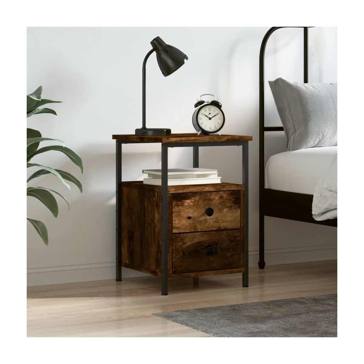 Mesita de noche madera de ingeniería roble ahumado