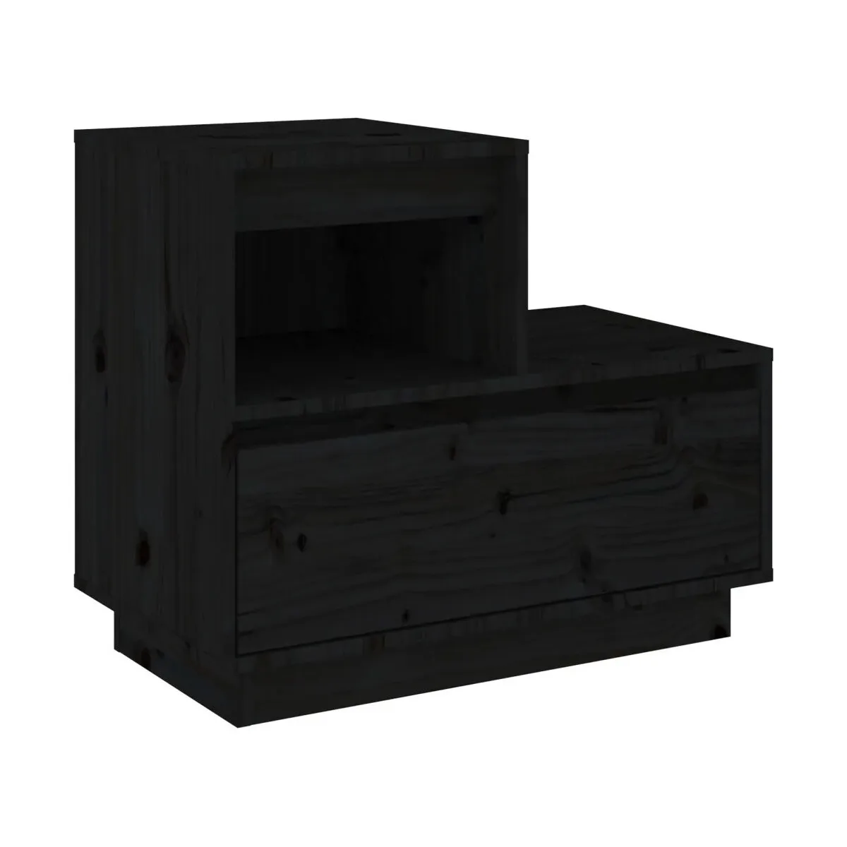 Mesita de noche madera maciza de pino negro 60x34x51 cm