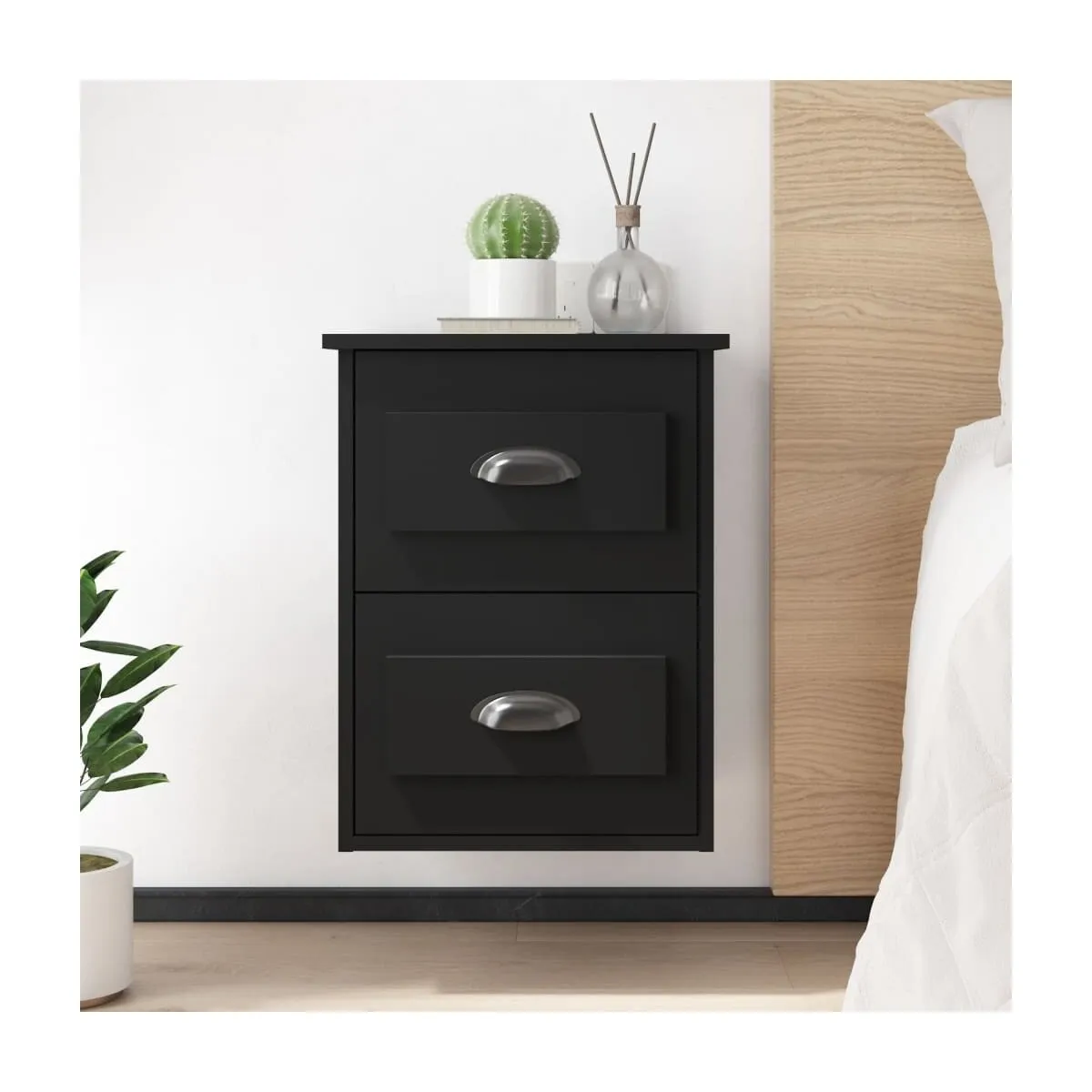 Mesitas de noche de pared 2 uds negras 41,5x36x53 cm