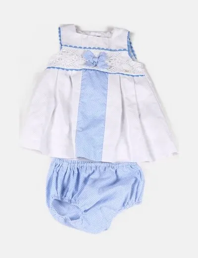 Miranda Conjunto vestido y cubrepañales blanco y azul