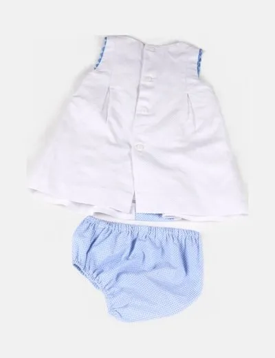 Miranda Conjunto vestido y cubrepañales blanco y azul