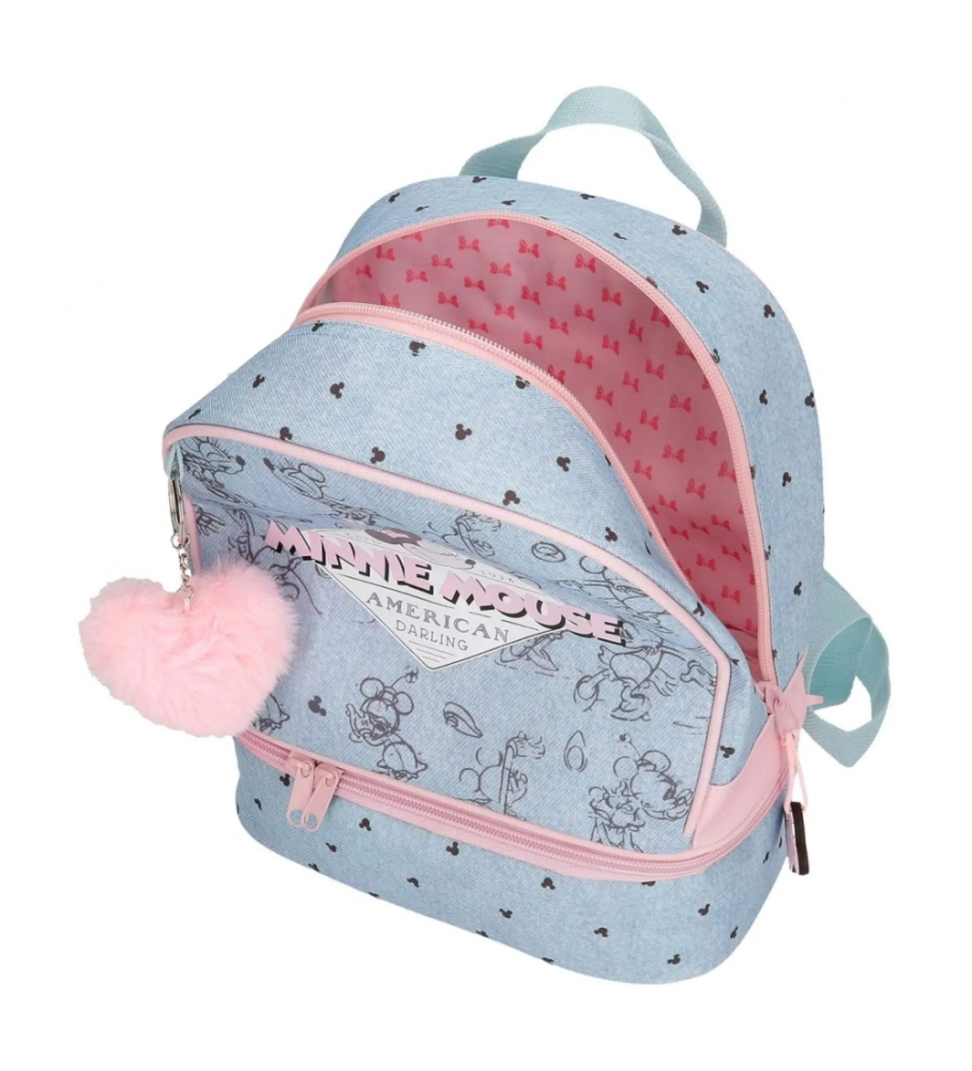 Mochila Minnie American darling con portamerienda azul