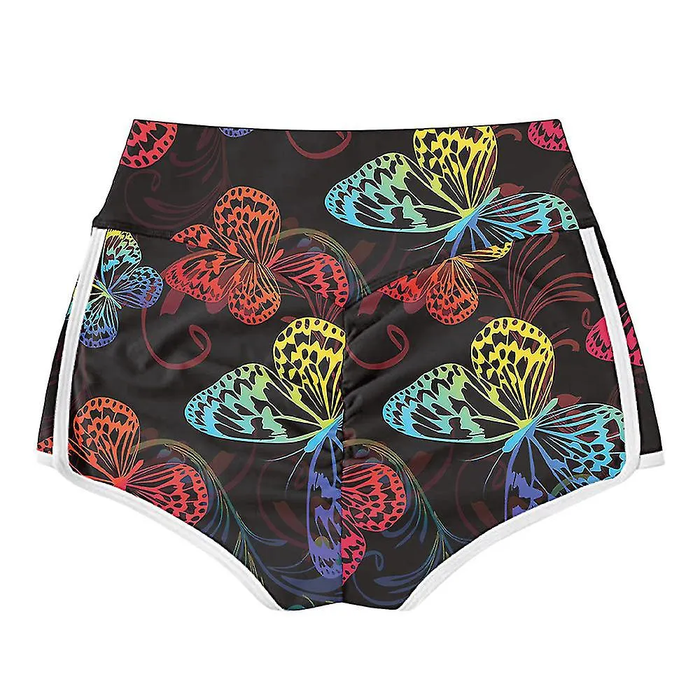 Mujer Butterfly Print Cintura Alta Skinny Hot Pants Deportes Gimnasio Yoga Shorts